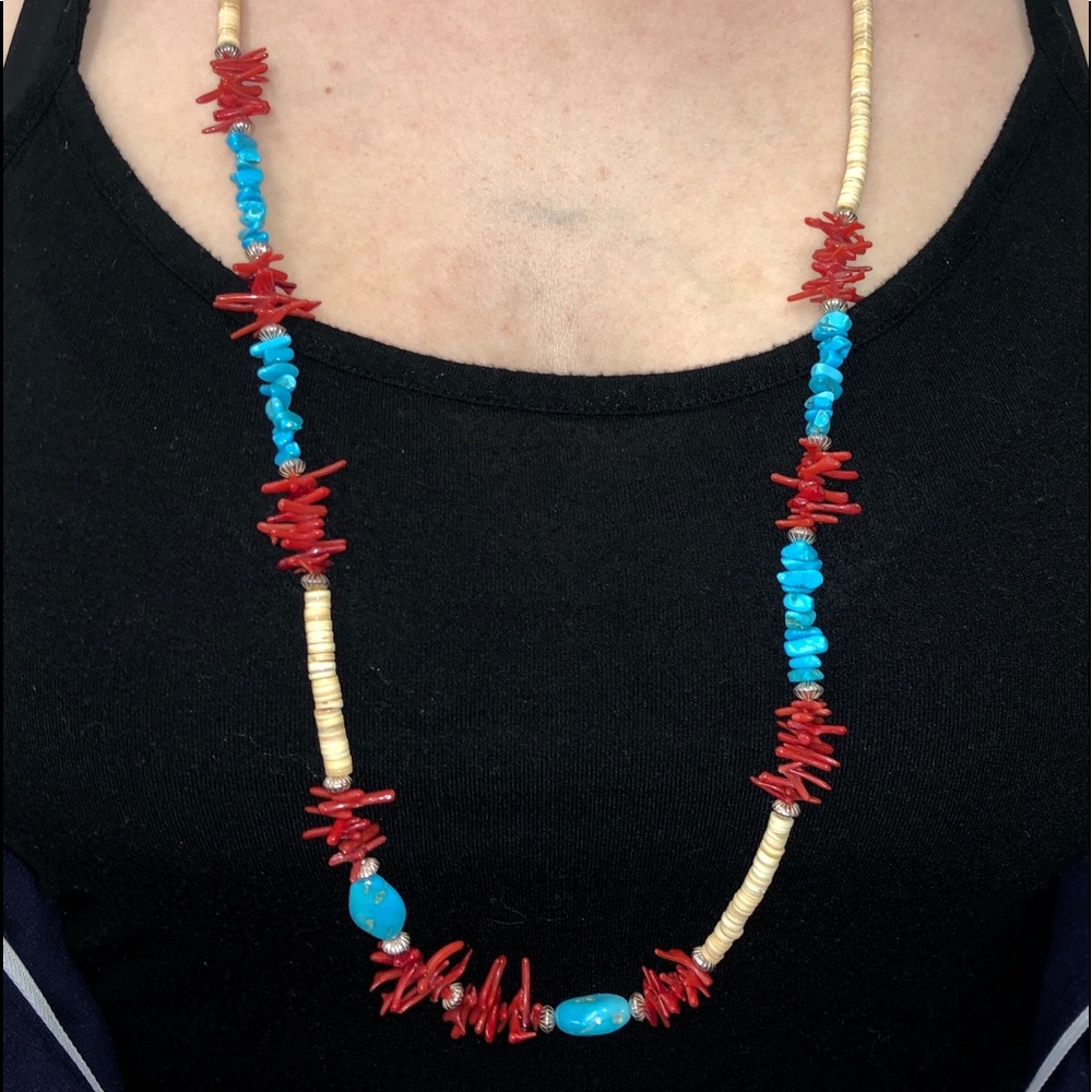 Red coral and turquoise necklace